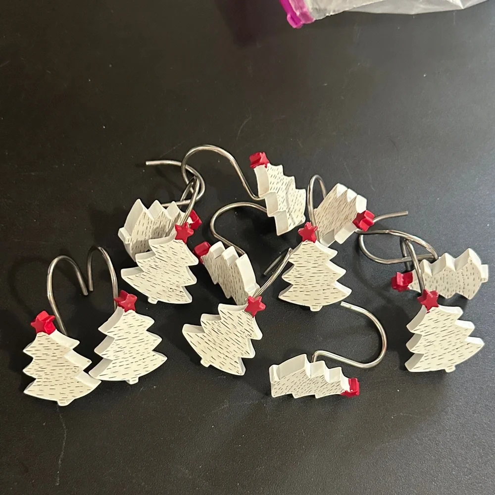 Set of 12 Christmas tree shower curtain hooks